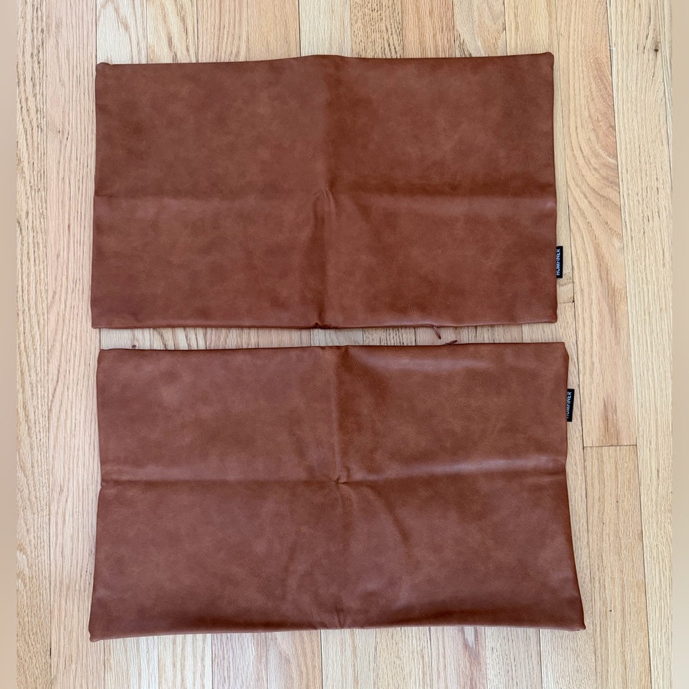 Faux Leather Throw Pillow Covers (Set of 2) – Cognac Brown